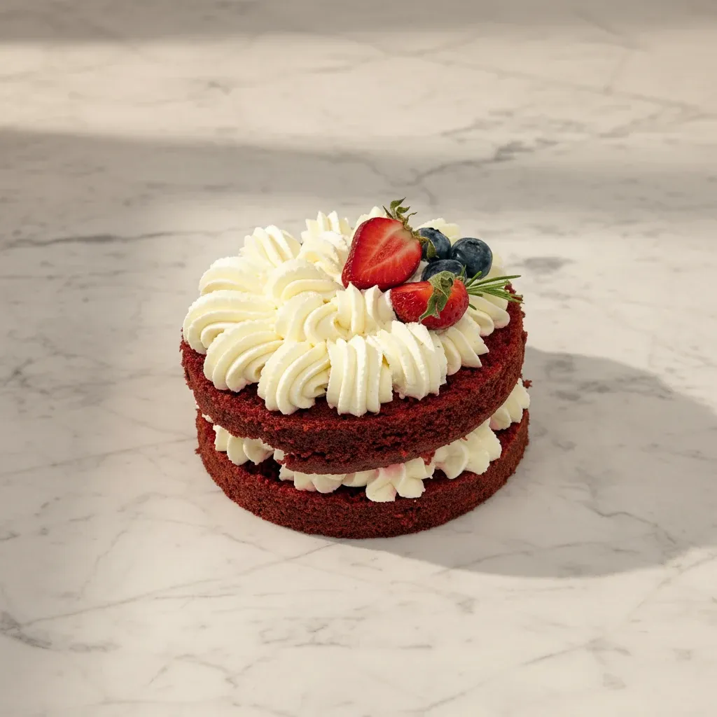 Tort red velvet z bitą śmietaną - widok z góry